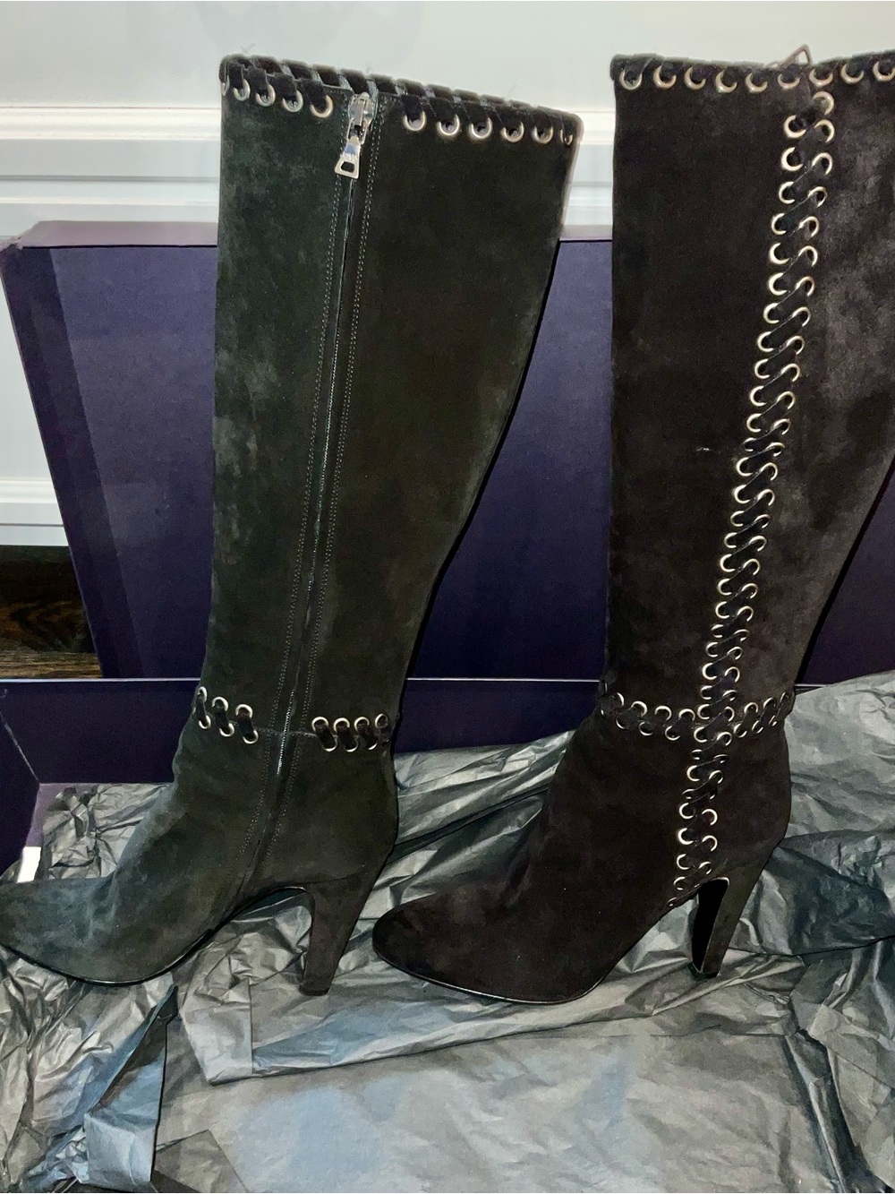BNIB!!!! PRADA Black Suede Knee High Boots 37.5 (7.5 US)